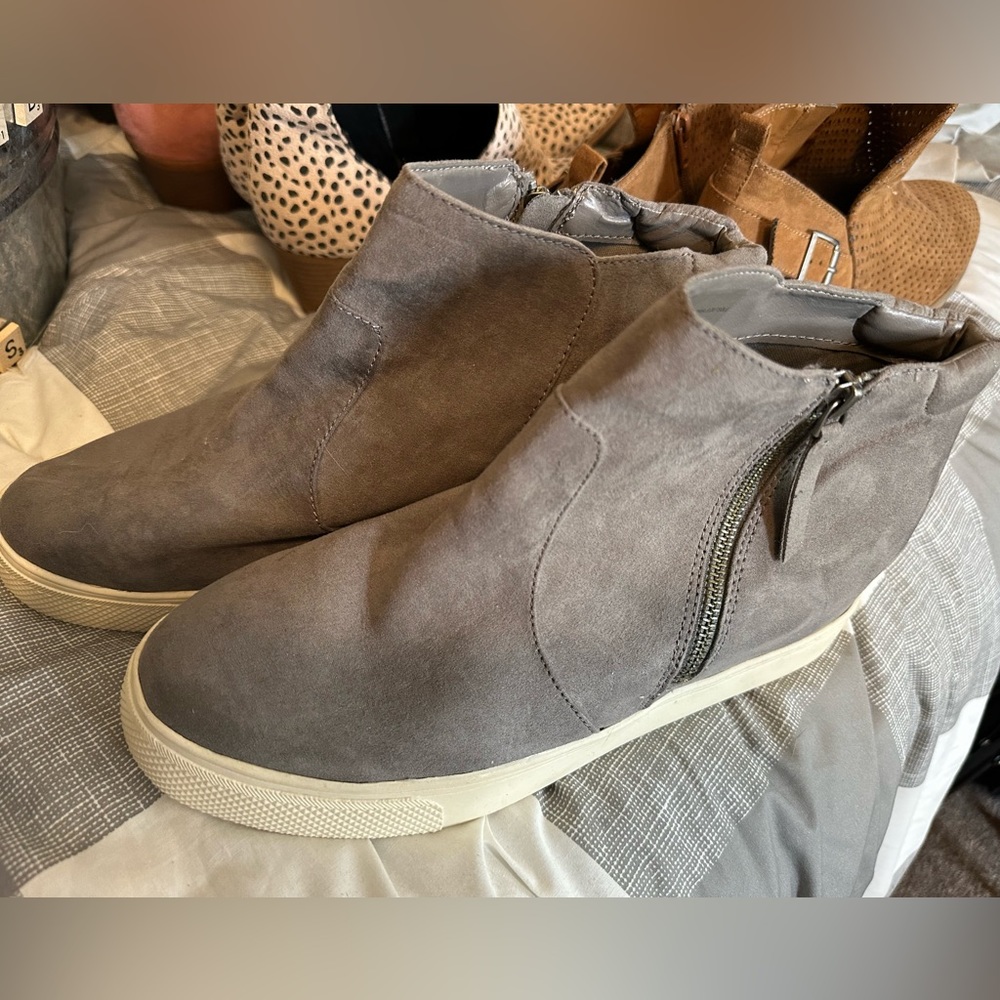 Grey Suede Hightop Wedge Sneakers